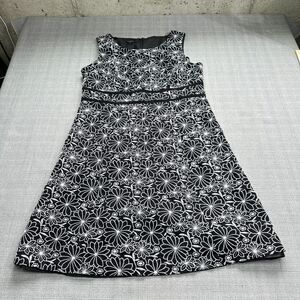Talbots Tank Dress 16‎ Black White Embroidered Floral Bloomcore Feminine Summer